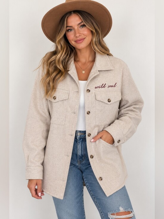 Wondery Jackets & Blazers - Wondery Wild Soul Wool Blend Shacket Jacket Oatmeal Beige Size L